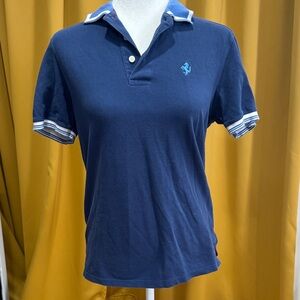Ferrari Dark Blue Polo Shirt with Striped Collar